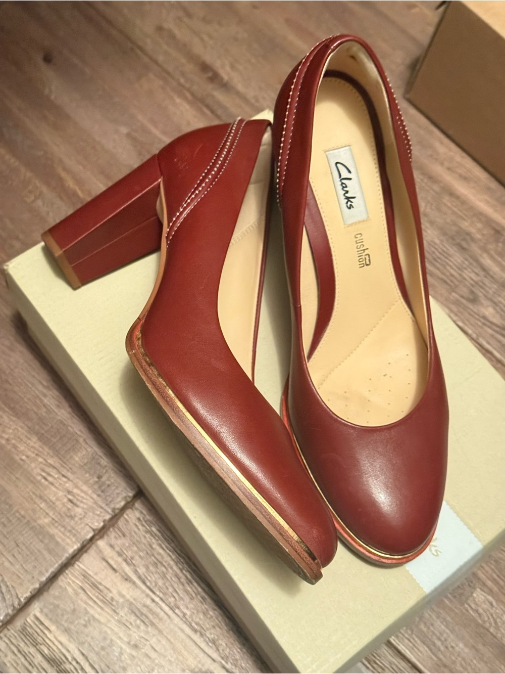 Clarks Women's Cherry Red Leather Block Heel Pumps - Picture 2 of 10